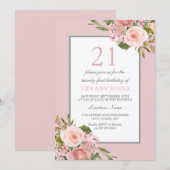 Invitation Fleurs magnifiques Filles 21ème anniversaire Invit (Devant / Derrière)