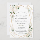 Invitation Fleurs Magnolia Blanches Célébration Or De La Vie (Devant)