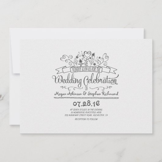 Invitation Fleurs manuscrites moderne mariage décontracté (Devant)