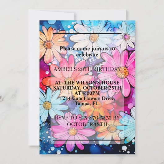 Invitation Fleurs marguerites Abstraites (Devant)