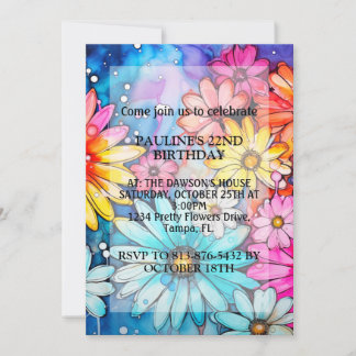 Invitation Fleurs marguerites Abstraites vibrantes Fête d'ann