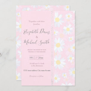 Invitation Fleurs marguerites blanches Florales roses