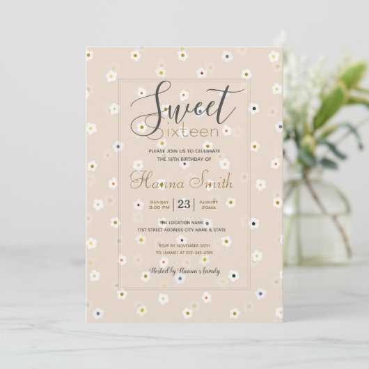 Invitation Fleurs marguerites blanches Retro 70's Boho Crème  (Debout devant)