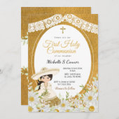 Invitation Fleurs marguerites Charra Fille Première Communion (Devant / Derrière)