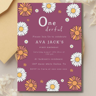 Invitation Fleurs marguerites pastel blanc et rose orangé