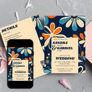 Invitation Fleurs marguerites turquoises 70ies mariage tout e