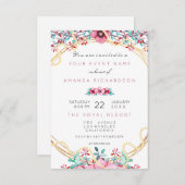 Invitation Fleurs Mariage Anniversaire Or Rose Perle Doux Bla (Devant / Derrière)