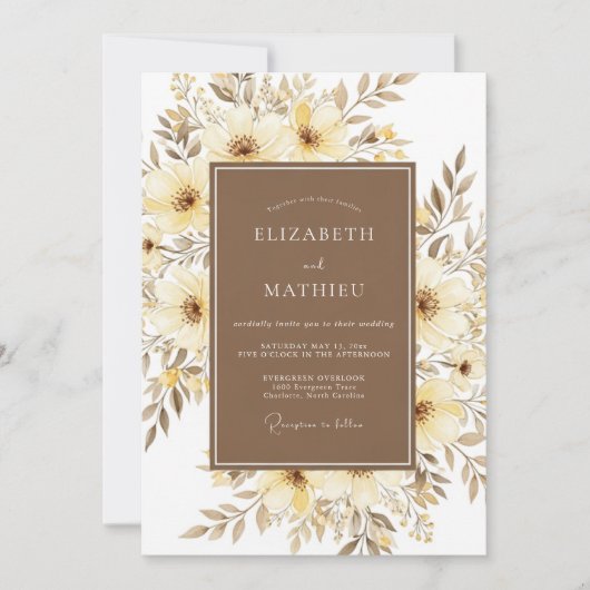 Invitation Fleurs Mariage Crème Peintre (Devant)