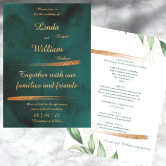 Invitation Fleurs Mariage Deep Sea Vert foncé Aquarelle