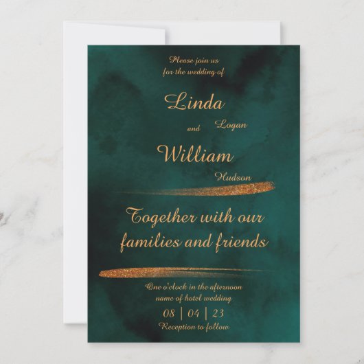 Invitation Fleurs Mariage Deep Sea Vert foncé Aquarelle (Devant)