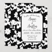 Invitation Fleurs Mariage Noir et Blanc  (Devant / Derrière)
