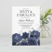 Invitation Fleurs marine et argent 60e anniversaire Fabulous (Debout devant)