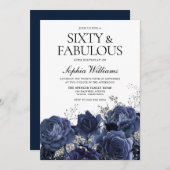 Invitation Fleurs marine et argent 60e anniversaire Fabulous (Devant / Derrière)