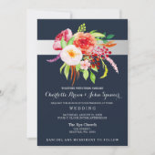 Invitation fleurs marine et argent mariage d'aquarelle (Devant)