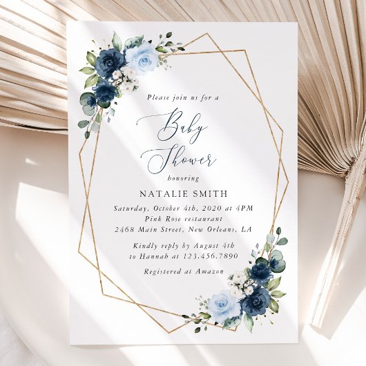 Invitation Fleurs marines, Fleurs bleues, Verdure, Baby showe