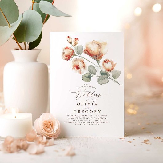 Invitation Fleurs Marsala en terre cuite Mariage de automne B