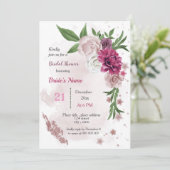 Invitation fleurs mauves roses & douches nuptiales feuilles v (Debout devant)