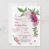 Invitation fleurs mauves roses et feuilles verts (Devant)