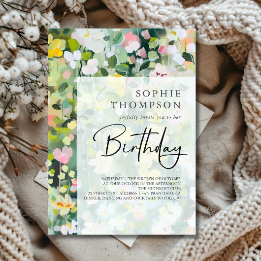 Invitation Fleurs Meadow élégant anniversaire