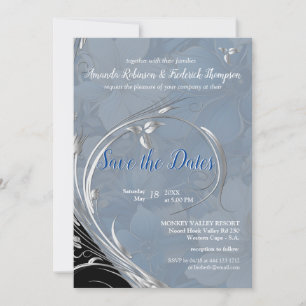 Invitation Fleurs mélange blanc bleu pâle doux