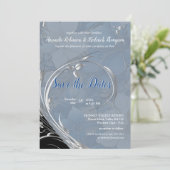 Invitation Fleurs mélange blanc bleu pâle doux  (Debout devant)