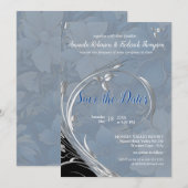 Invitation Fleurs mélange blanc bleu pâle doux  (Devant / Derrière)