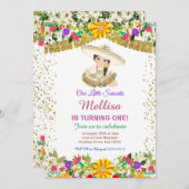 Invitation Fleurs mexicaines avec Parties scintillant or Anni (Devant / Derrière)