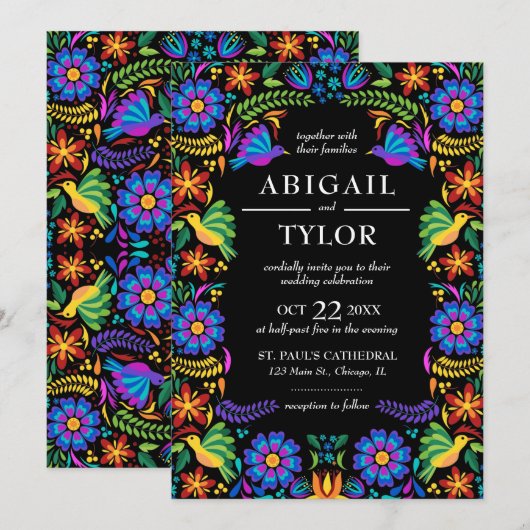 Invitation Fleurs Mexicaines de Mariage (Devant / Derrière)