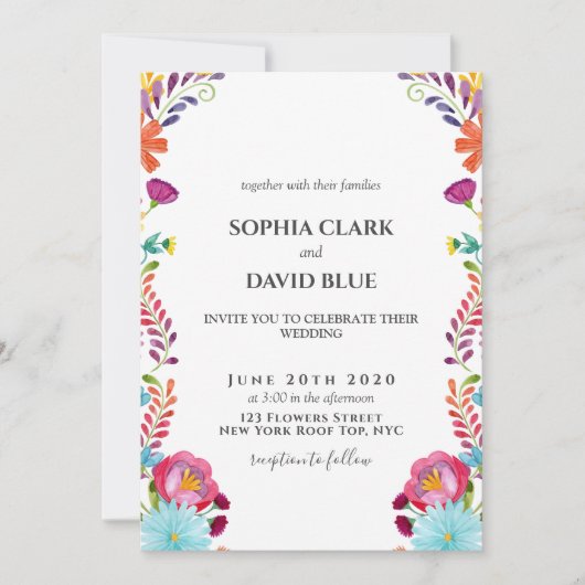 Invitation Fleurs mexicaines Fiesta Mariage (Devant)