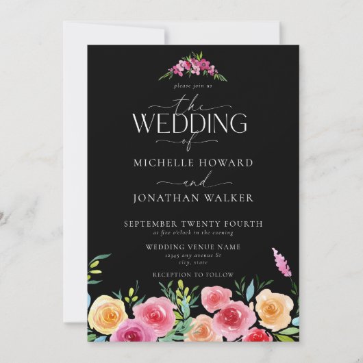 Invitation Fleurs mexicaines Fiesta Mariage de script élégant (Devant)