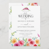 Invitation Fleurs mexicaines Fiesta Script élégant Mariage QR (Devant / Derrière)