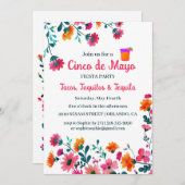 Invitation Fleurs mexicaines Fuchsia Cinco de Mayo Fiesta (Devant / Derrière)