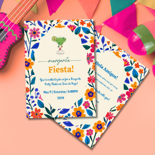 Invitation Fleurs mexicaines jaune rose Margarita Fiesta