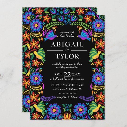 Invitation Fleurs Mexicaines Mariage (Devant / Derrière)