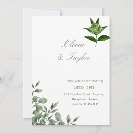 Invitation Fleurs minimalistes vertes eucalyptus (Devant)