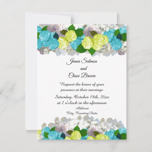 Invitation Fleurs Mixtes Turquoise Jaune Gras (Devant)