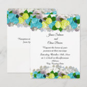 Invitation Fleurs Mixtes Turquoise Jaune Gras (Devant / Derrière)