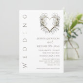 Invitation Fleurs modernes avec un mariage au cœur (Debout devant)