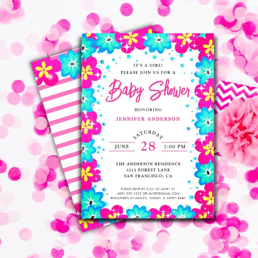 Invitation Fleurs modernes C'est un Baby shower de fille