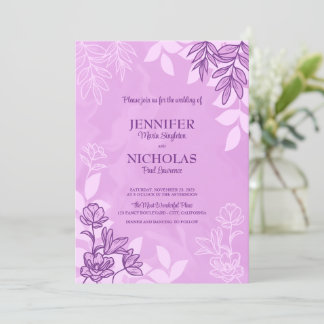 Invitation Fleurs modernes et ornements Feuille pour Mariage