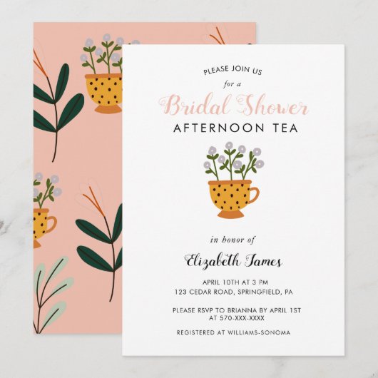 Invitation Fleurs modernes Fête des mariées Tea Party (Devant / Derrière)