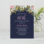 Invitation Fleurs Modernes Navy Rose 60e Anniversaire (Debout devant)