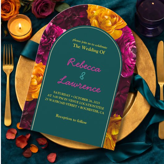 Invitation Fleurs modernes rose vert jaune