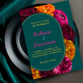 Invitation Fleurs modernes rose vert jaune