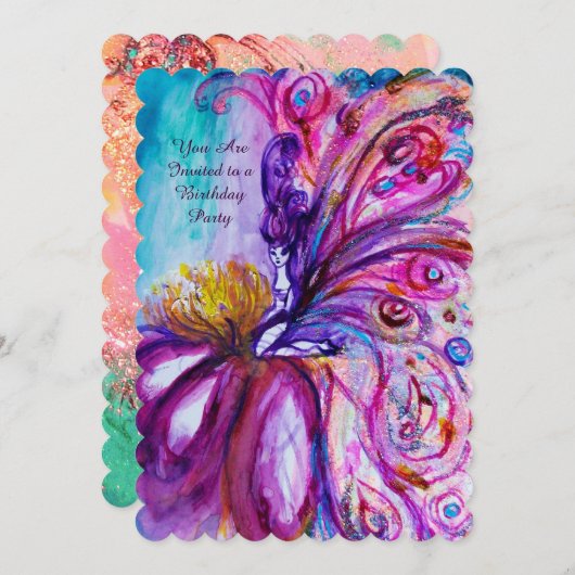 INVITATION FLEURS MORTES BLANCHES EN ROSE, PARKLES D'OR (Devant / Derrière)