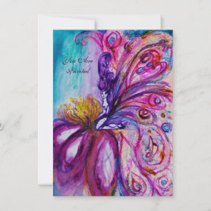 INVITATION FLEURS MORTES BLANCHES EN ROSE, PARKLES D'OR