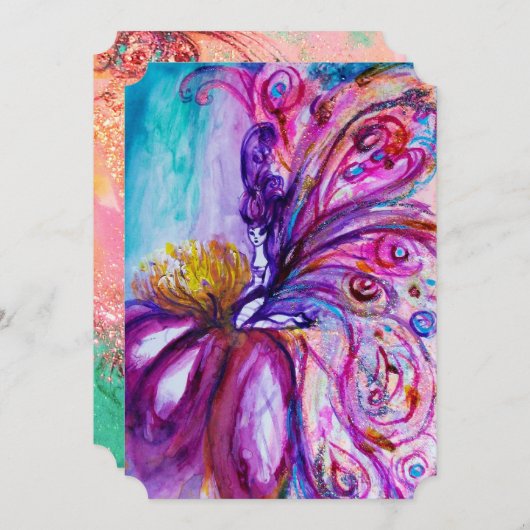 INVITATION FLEURS MORTES BLANCHES EN ROSE, PARKLES D'OR (Devant / Derrière)