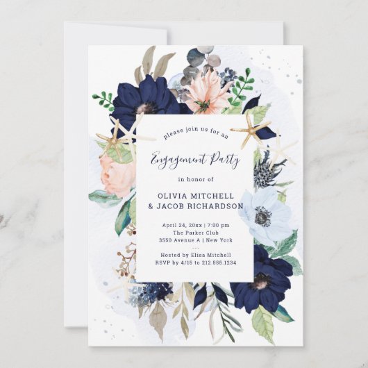 Invitation Fleurs nautiques| Groupe d'engagement Mariage (Devant)