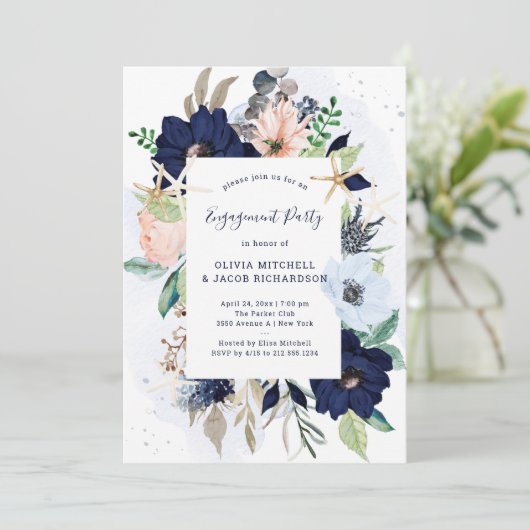 Invitation Fleurs nautiques| Groupe d'engagement Mariage (Debout devant)
