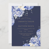 Invitation Fleurs Navy ⎮Élégant Tout en Un (Devant)